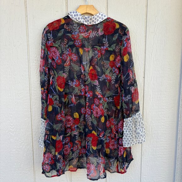 Free People Thunder Canyon Tunic Blouse Women's Small Floral Sheer Boho Cottage - Picture 9 of 11